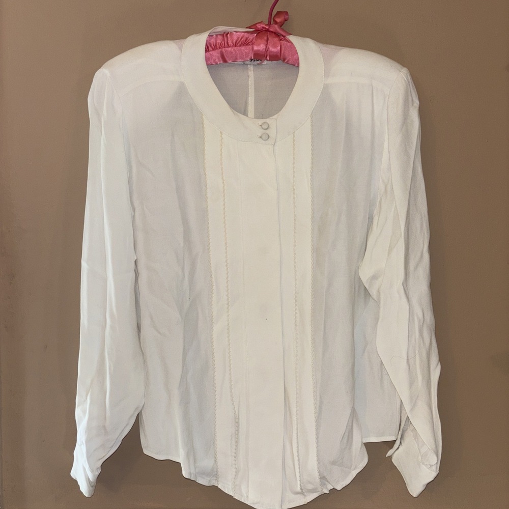 Vintage Women's Nancy Crystal Button Up Rayon Ivory Blouse Size 6